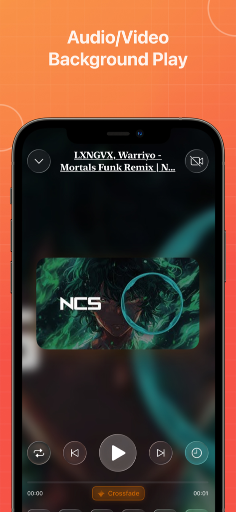 Musi player app interface showing audio and video background play feature