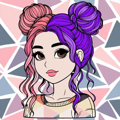 realistic girl with two buns in her hair