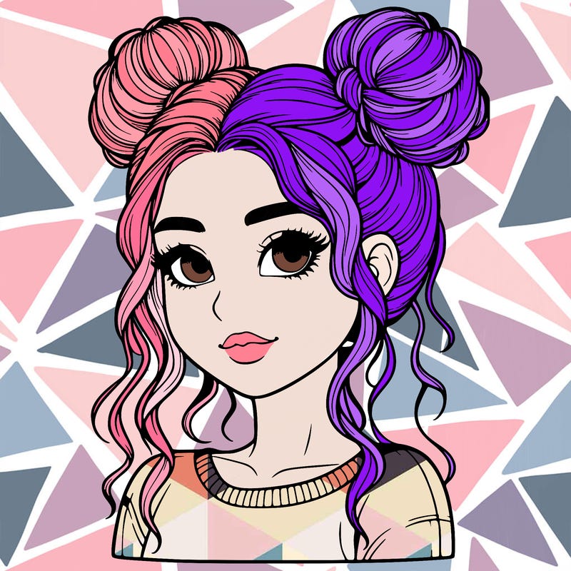 realistic girl with two buns in her hair