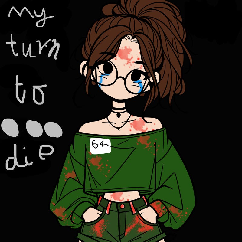 girl with a messy ponytail glasses a baggy crop top and jean shorts