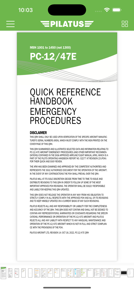 Pilatus PC-12 eQRH - Pilatus PC-12 Quick Reference Handbook cover page for emergency procedures
