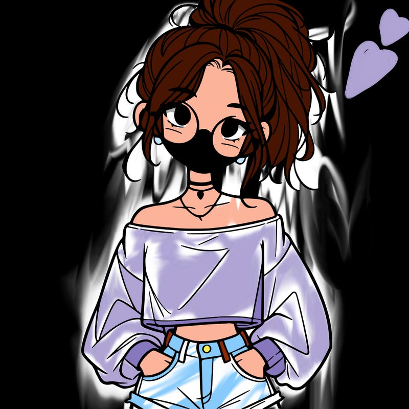 girl with a messy ponytail glasses a baggy crop top and jean shorts
