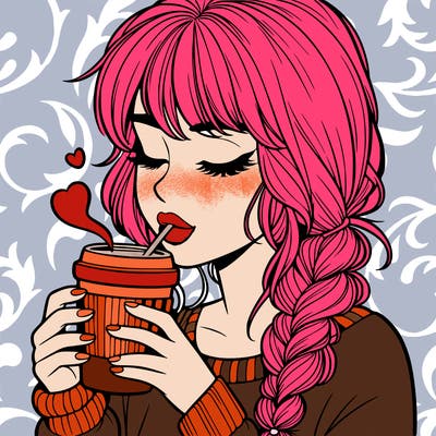 realistic girl drinking coffee