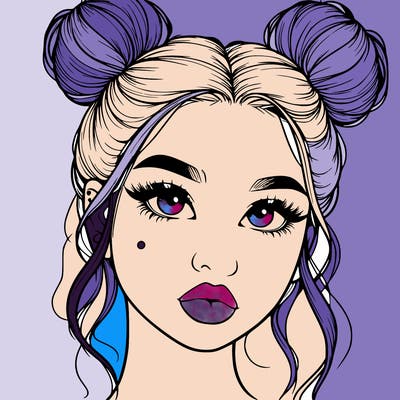 realistic girl with two buns on her hair and lips