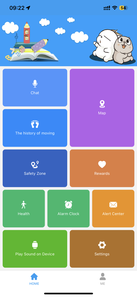 SeTracker app home screen showing safety tracking and communication features