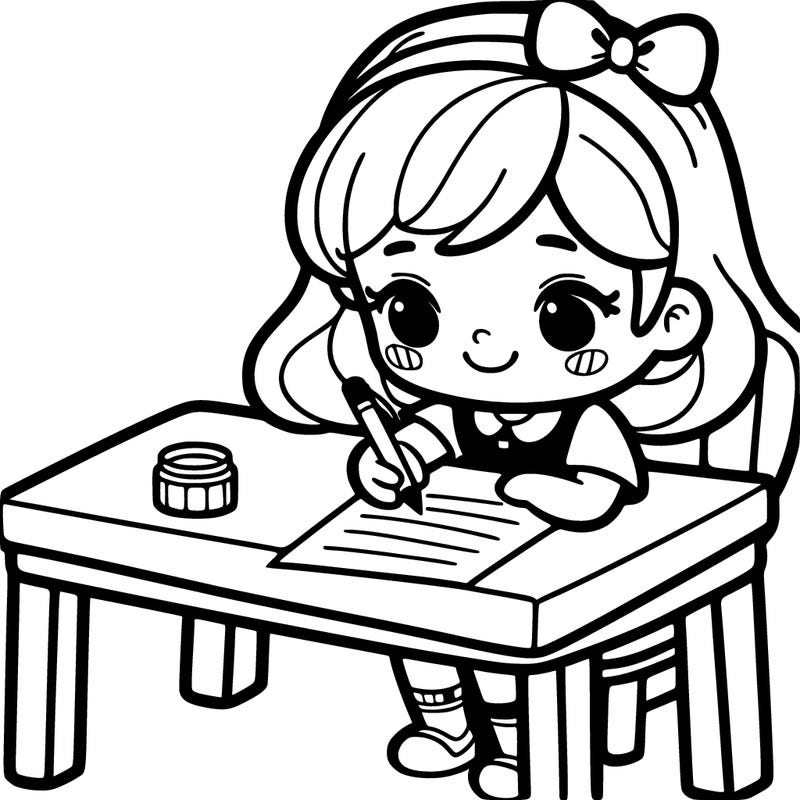 girl writing on the table