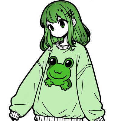 girl wearing frogging sweatshirt