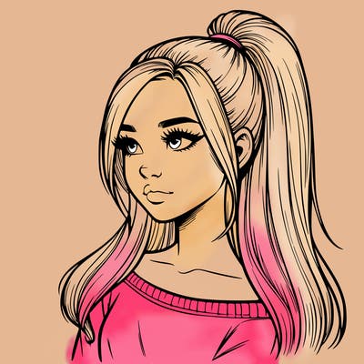 realistic girl with a high ponytail