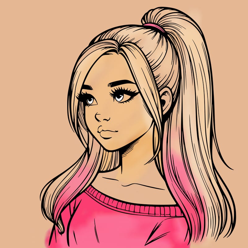 realistic girl with a high ponytail