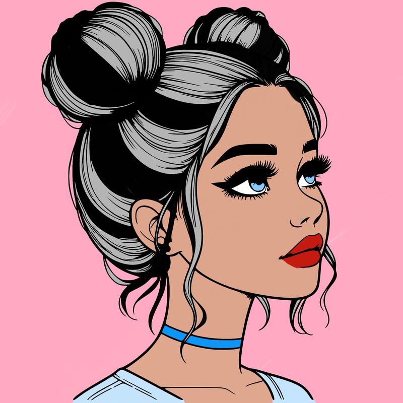 realistic girl with buns on the top of her head