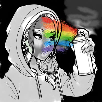 a realistic girl, spray painting