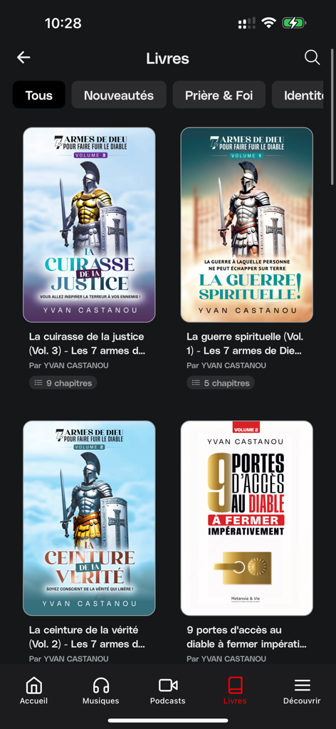 ImpactX - La biblioteca de la aplicación móvil ImpactX muestra libros electrónicos de liderazgo y espirituales de Yvan Castanou