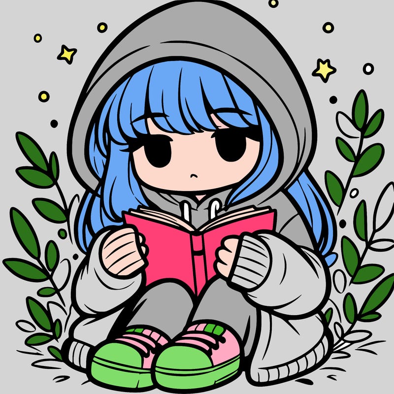 girl in oversized hoodie reading a book