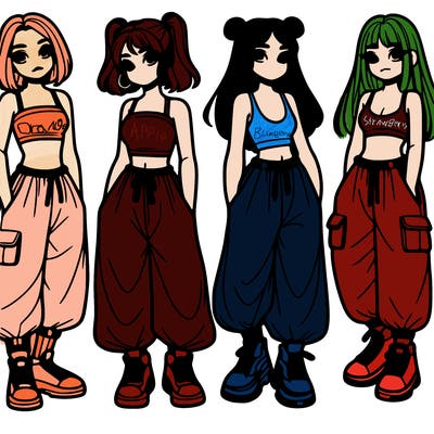 girls with crop top with baggy pants