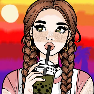 realistic girl with braided hair drinking boba