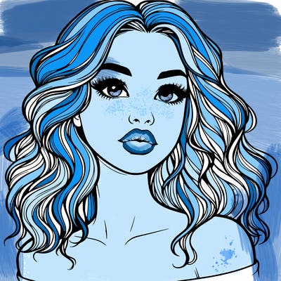 realistic girl with wavy hair and lips
