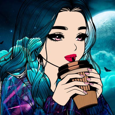 realistic girl drinking coffee