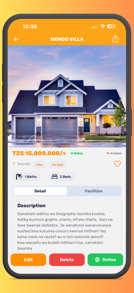 Dalali Connect - Dalali Connect app property listing screen showing a villa for sale