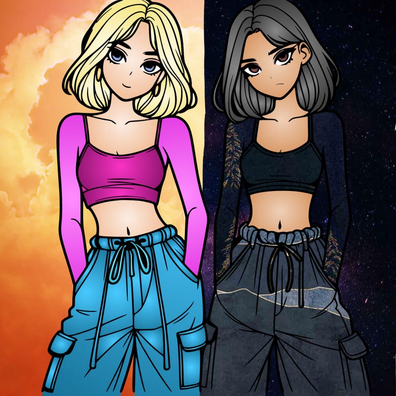 two girls with crop top with baggy pants