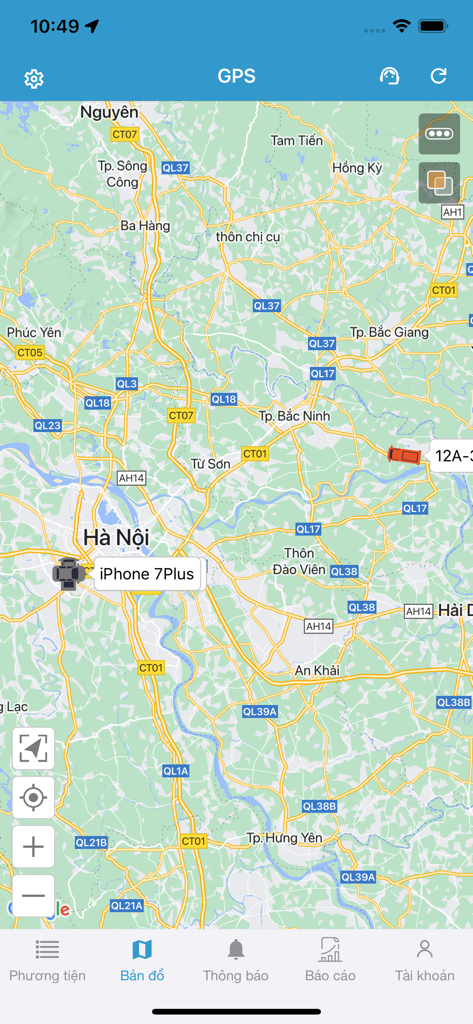 Fast Track GPS - Fast Track GPS App-Oberfläche, die die Echtzeit-Fahrzeugortung auf einer Karte zeigt