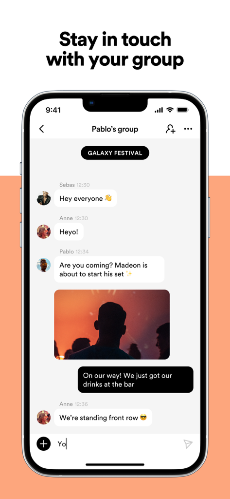 Woov-App Gruppenchat-Oberfläche für Festival-Kommunikation