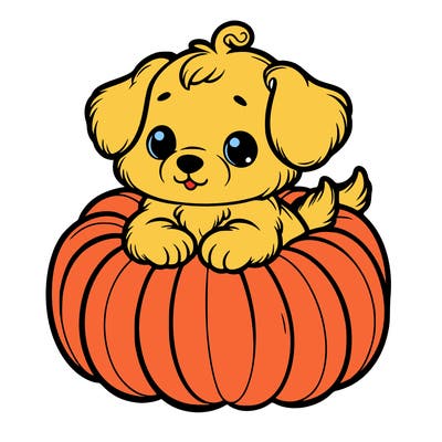 cute little puppy in a pumpkin