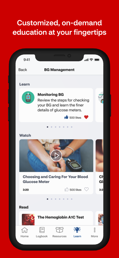 Health Optimizer app educational resources for blood glucose management