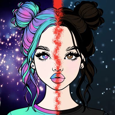 realistic girl with two buns in hair and lips