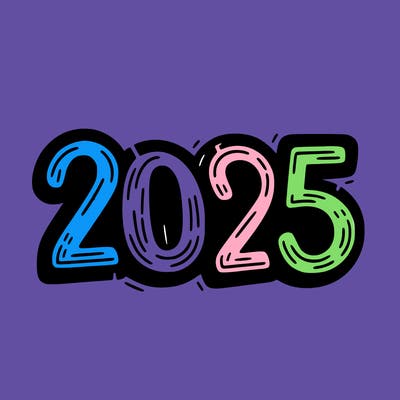 one line scrawled numbers sketch design “2025”