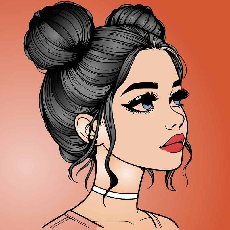realistic girl with buns on the top of her head