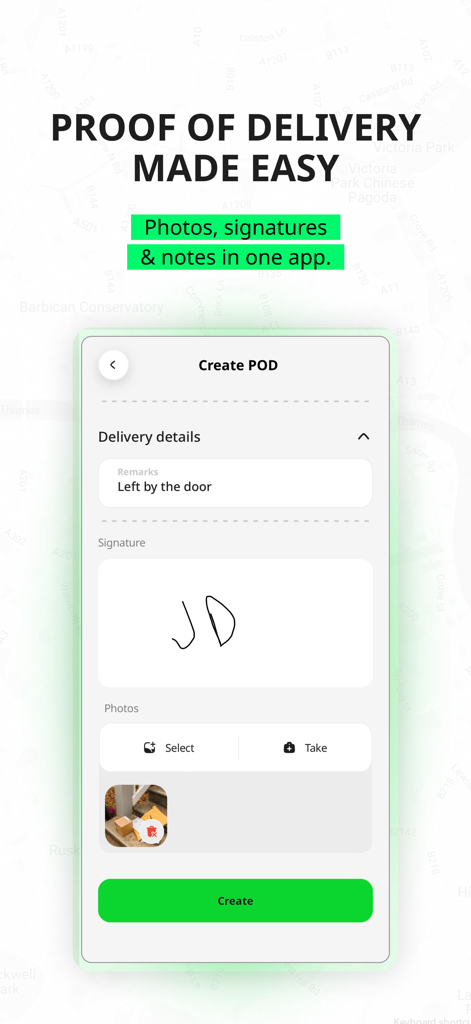 Geo2 Delivery Route Planner - Geo2 delivery app showing proof of delivery with signature and photo confirmation