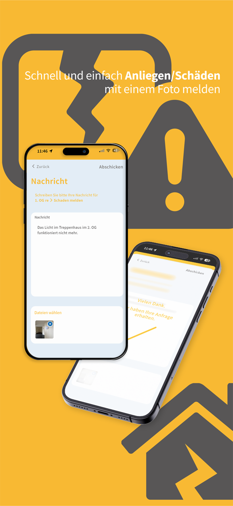 Mobile app screen for reporting home damages and maintenance concerns with a photo