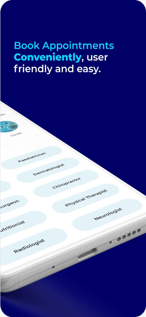 TeleDoc App - TeleDoc App interface showing various medical specialist categories for easy appointment booking