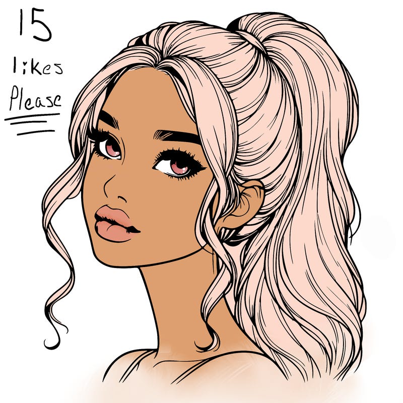 realistic girl with a ponytail on her hair and lips