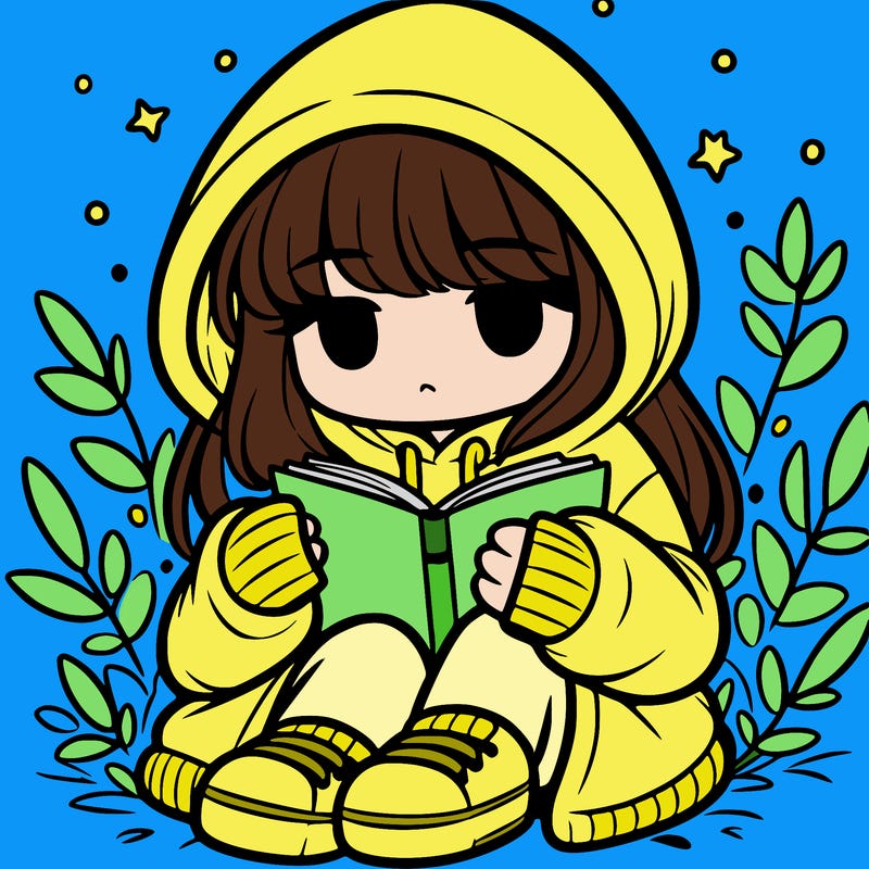 girl in oversized hoodie reading a book