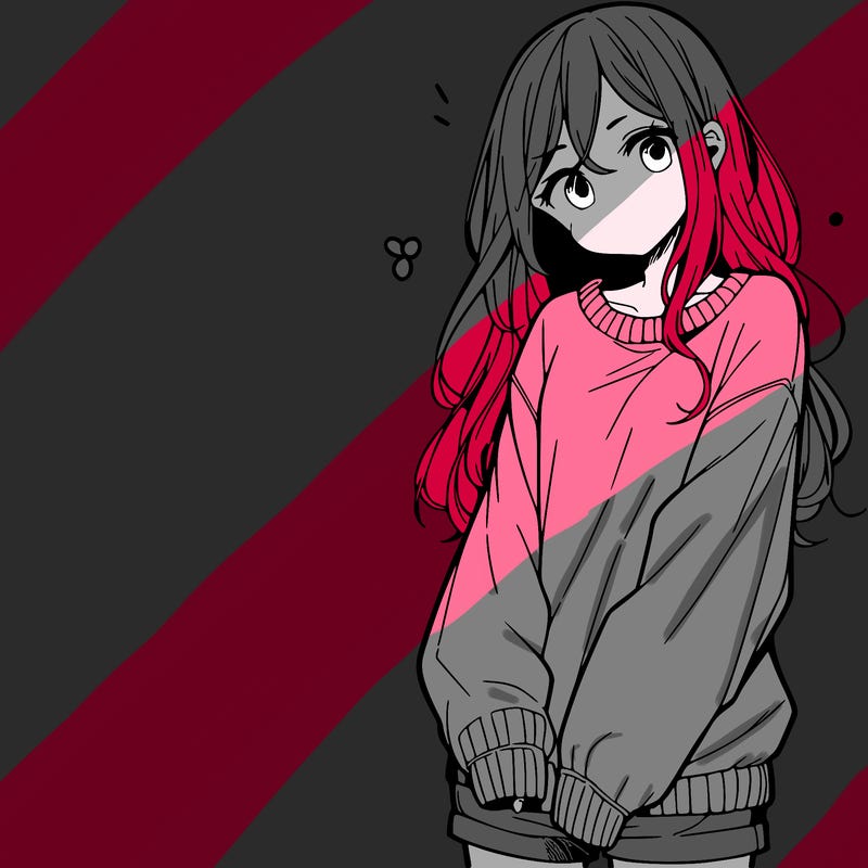 manga teen girl  in a sweater and baggy pants