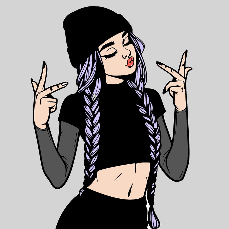 realistic teenage girl with braids and a beanie and crop top doing 🫶🏼