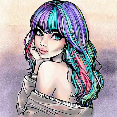 realistic girl with bangs looking over her shoulder