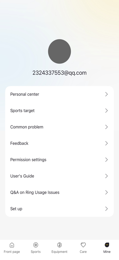 H wear Pro - The user profile and settings menu in the H wear Pro companion app for smart wearables.