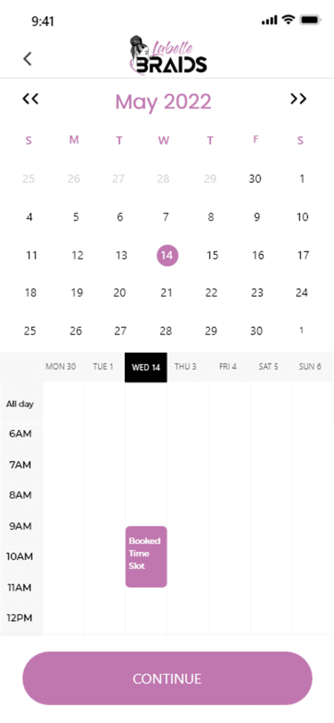 Labelle Braids - Labelle Braidsアプリの予約スケジューリング用カレンダーインターフェース