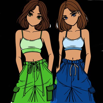 two girls with crop top with baggy pants