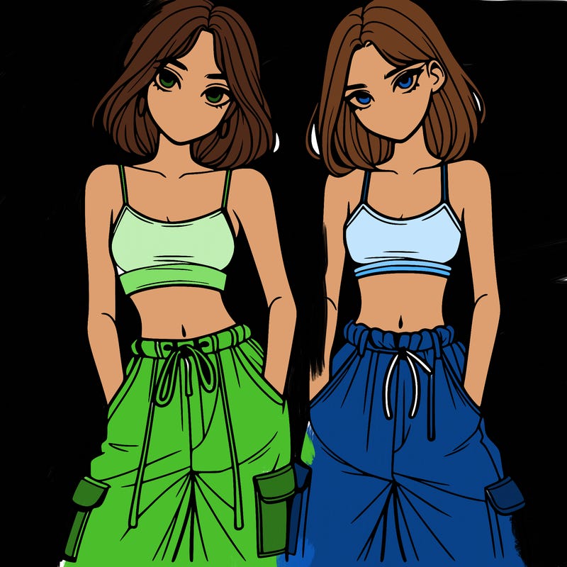 two girls with crop top with baggy pants