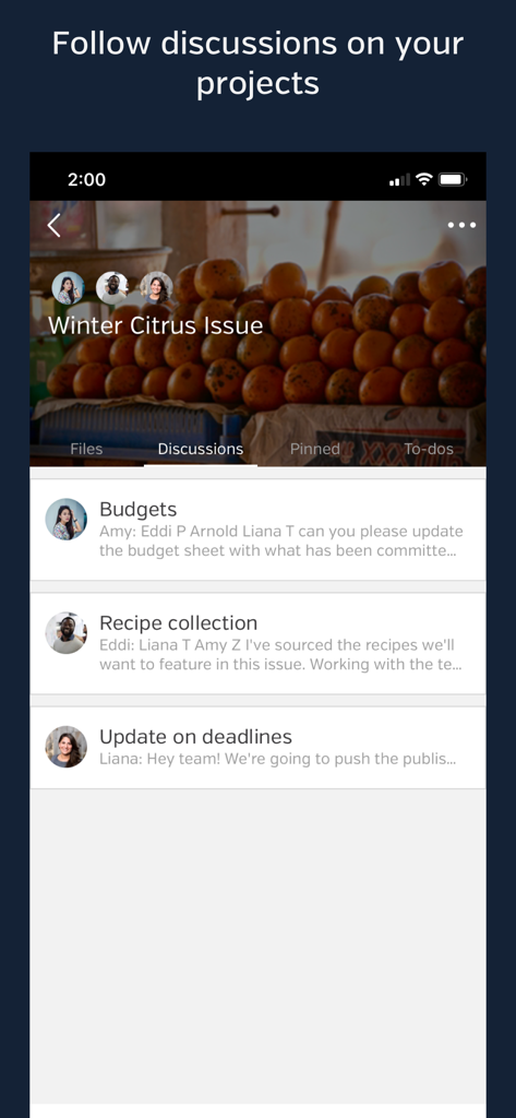Hightail - Project discussion threads in the Hightail app for creative collaboration.