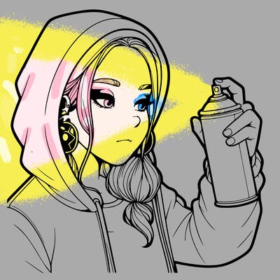 a realistic girl, spray painting