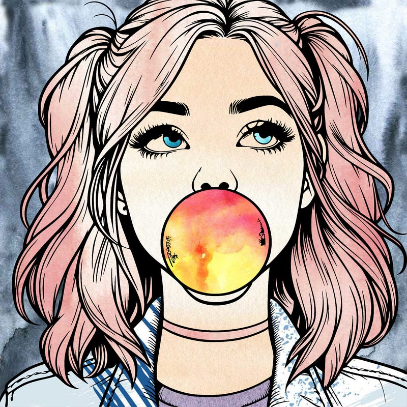 realististic girl blowing bubble -gum