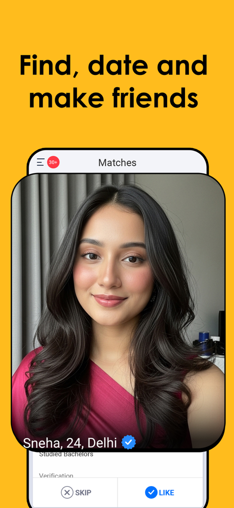 QuackQuack dating app interface showing a verified female profile with match options