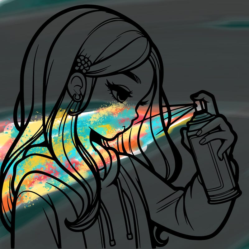 a realistic girl spray painting