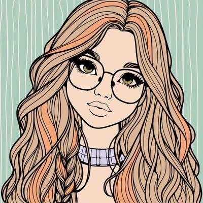 girl with long hair and freckles and glasses realistic