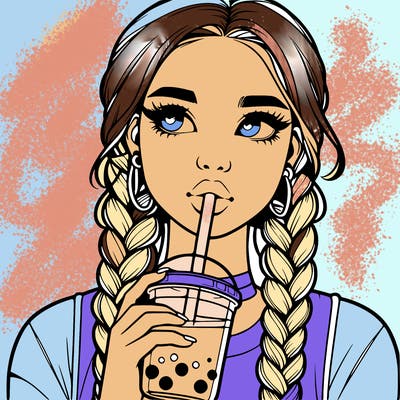 realistic girl with braided hair drinking boba