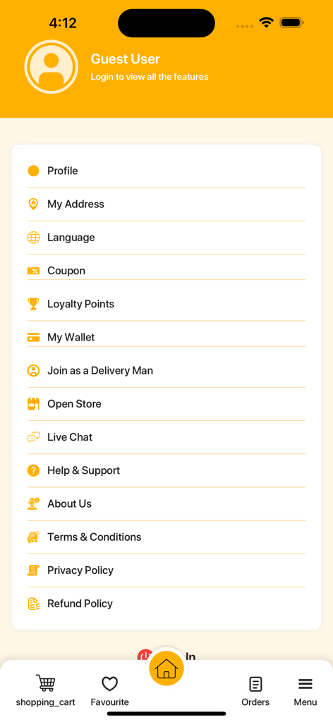 جاك - اللي تتمنى - User profile menu screen in the Jack app showing account settings, wallet, and support options.
